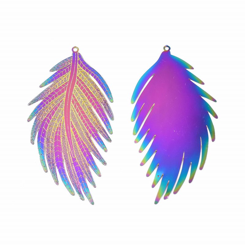 Fluffy Feather    Rainbow Stainless Pair