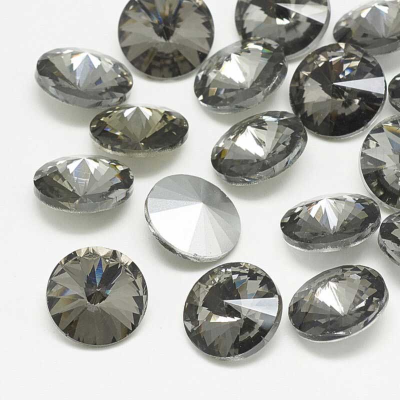 Faceted Fancy Crystal Rhinestone - 12mm Rivoli - Black Diamond (5)