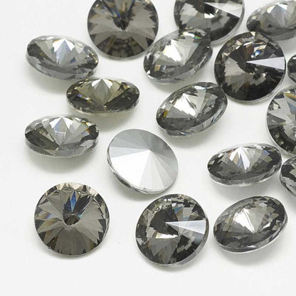 Faceted Fancy Crystal Rhinestone - 12mm Rivoli - Black Diamond (5)