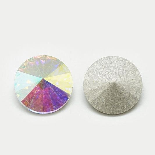 Faceted Fancy Crystal Rhinestone - 14mm Rivoli - Crystal AB (5)