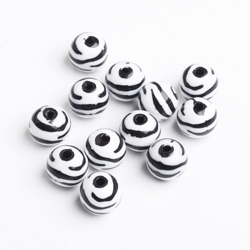 Bubblegum Beads - 11mm Round - Zebra (30)