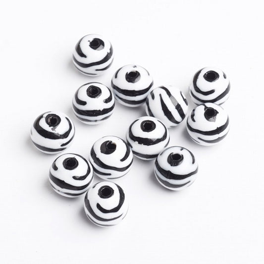 Bubblegum Beads - 11mm Round - Zebra (30)