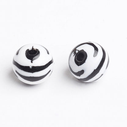 Bubblegum Beads - 11mm Round - Zebra (30)