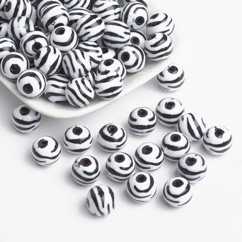 Bubblegum Beads - 11mm Round - Zebra (30)