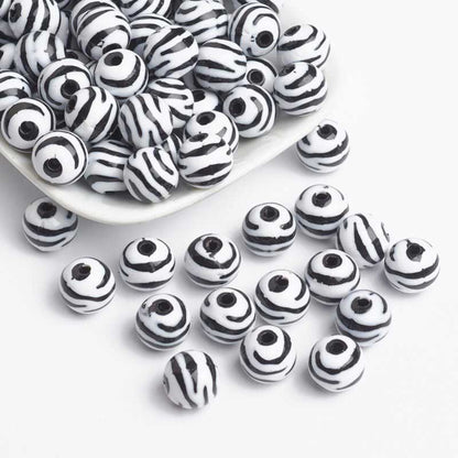 Bubblegum Beads - 11mm Round - Zebra (30)