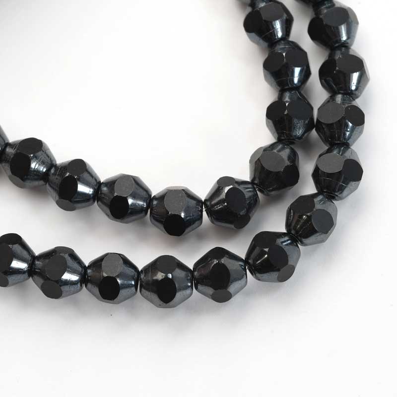 Fire Polish Beads - 8mm - Cut Bicones - Gunmetal (strand 25)