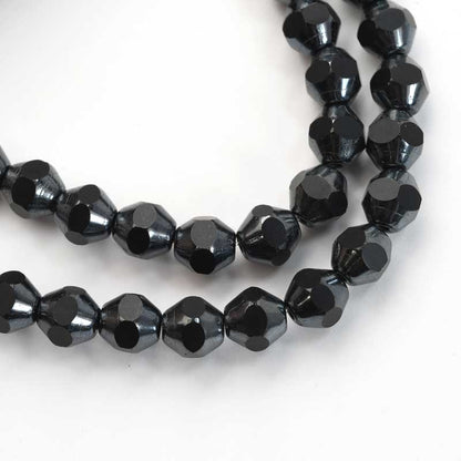 Fire Polish Beads - 8mm - Cut Bicones - Gunmetal (strand 25)