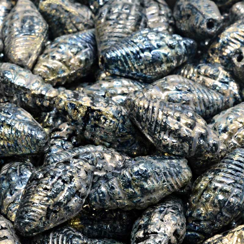 Glass Bead Miter Shell - Jet / Antique Silver (20)