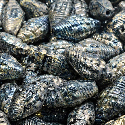 Glass Bead Miter Shell - Jet / Antique Silver (20)