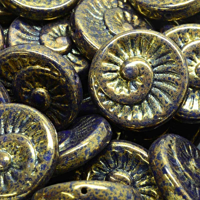 Glass Beads - Spiral Fossil - Gilded Jet (10)