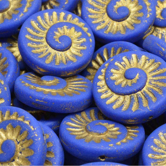 Glass Beads - Spiral Fossil - Gold Washed Lapis Matte (10)