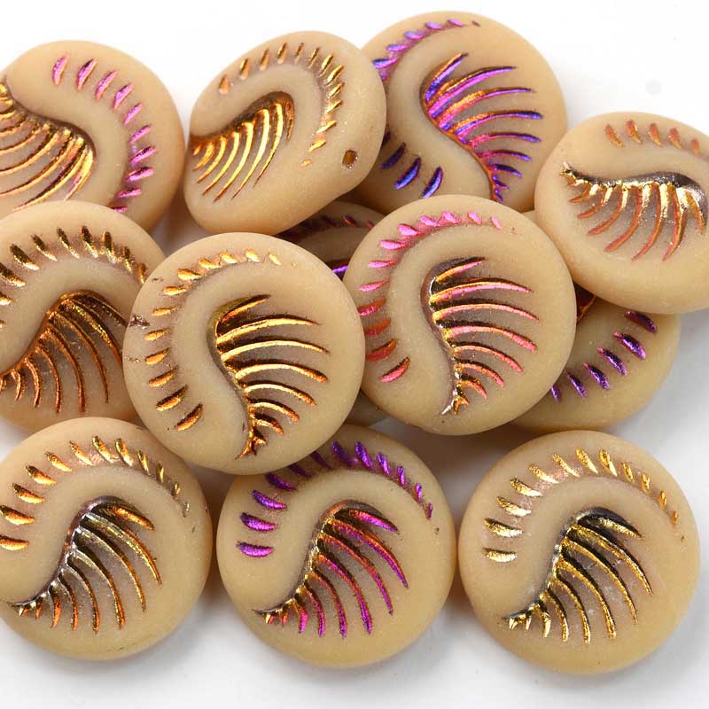 Glass Beads - Fossil Coin - Vintage Ivory Solar Flare Matte (10)