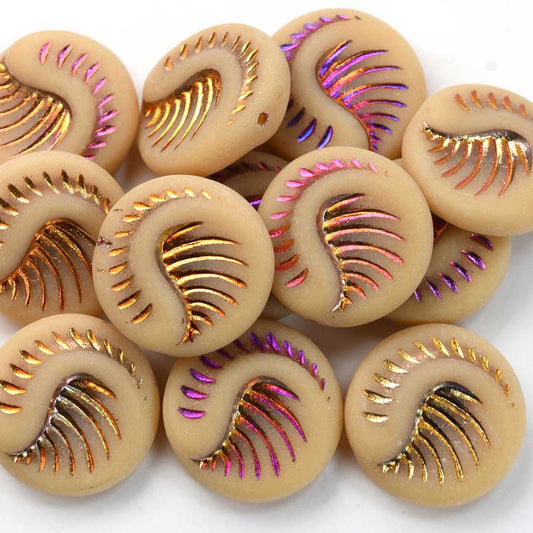 Glass Beads - Fossil Coin - Vintage Ivory Solar Flare Matte (10)
