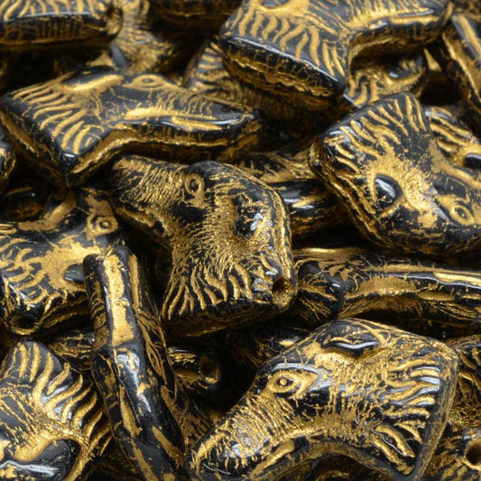 Glass Beads - Wolfhound Dog Head - Gold Washed Jet (10)