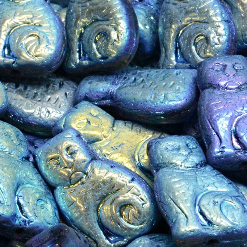 Glass Beads - Sitting Cat - Jet AB Full (10)