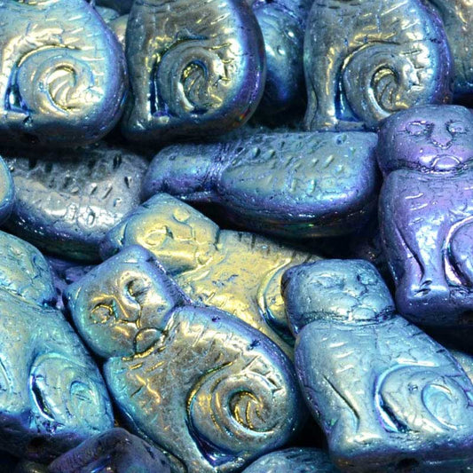 Glass Beads - Sitting Cat - Jet AB Full (10)