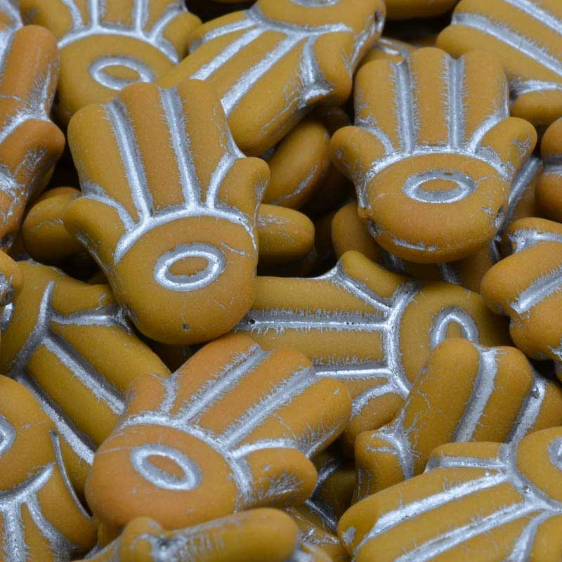 Glass Beads - Hamsa Hand - Silver Washed Cinnamon Matte (10)