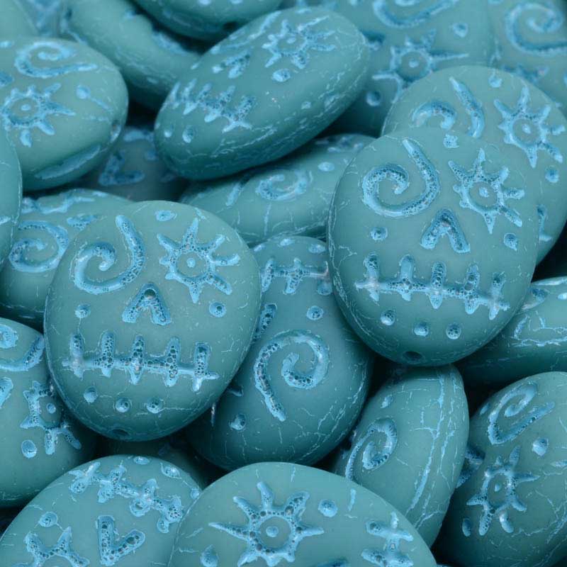 Glass Beads - Voodoo Funny Face - Turquoise Washed Turquoise (10)
