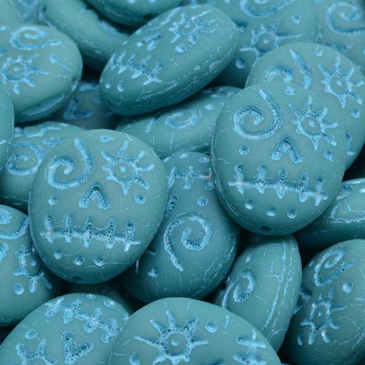 Glass Beads - Voodoo Funny Face - Turquoise Washed Turquoise (10)