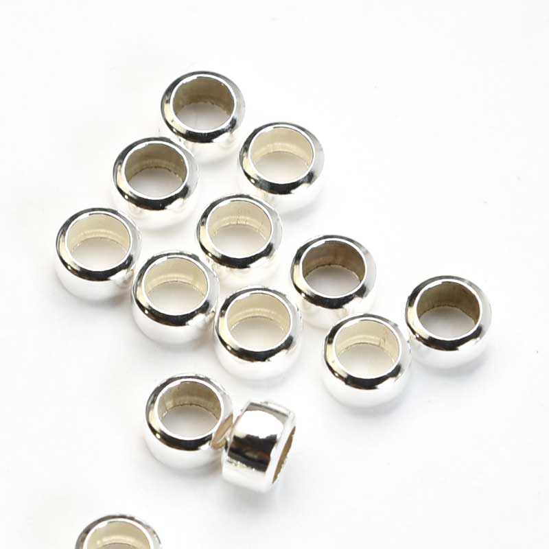 Metal Beads - Large Hole - 3.5mm Rondelle Spacer - Sterling (10)