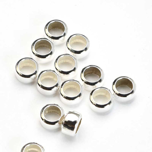 Metal Beads - Large Hole - 3.5mm Rondelle Spacer - Sterling (10)