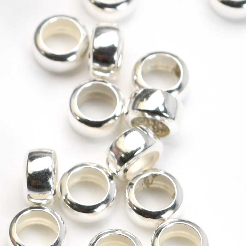 Metal Beads - Large Hole - 4.5mm Rondelle Spacer - Sterling (10)