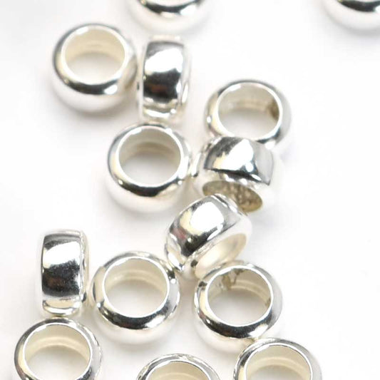 Metal Beads - Large Hole - 4.5mm Rondelle Spacer - Sterling (10)