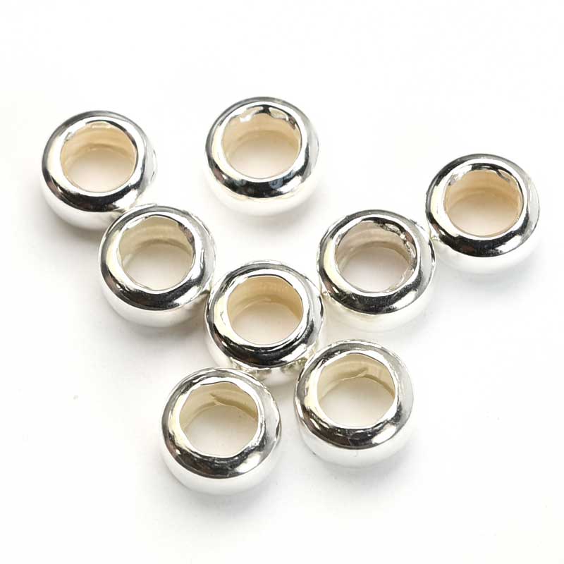 Metal Beads - Large Hole - 5.5mm Rondelle Spacer - Sterling (5)