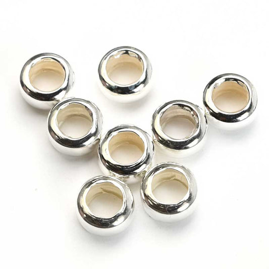 Metal Beads - Large Hole - 5.5mm Rondelle Spacer - Sterling (5)