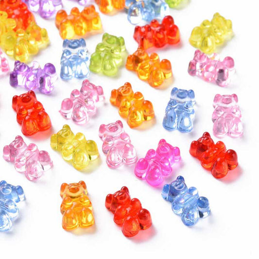 Acrylic Beads - 12mm - Gummy Bears - Assorted Transparent Colors (20)