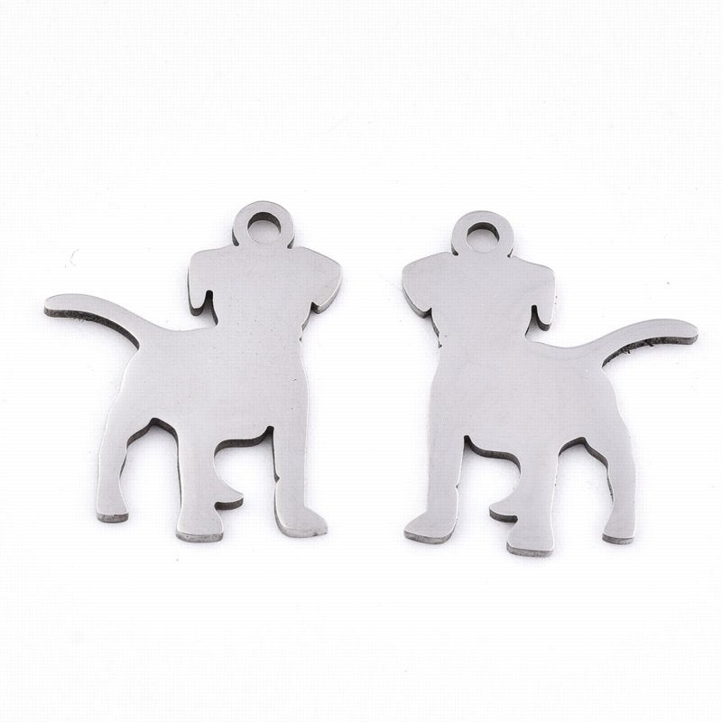 Lab Puppy Charm   Stainless Steel Pair