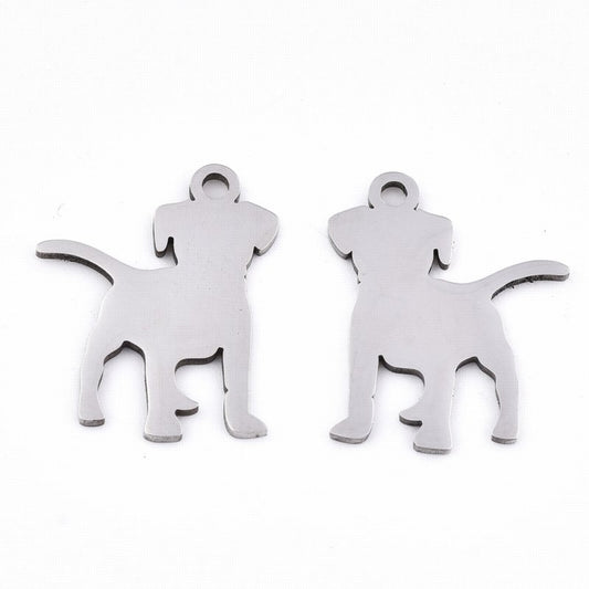 Lab Puppy Charm   Stainless Steel Pair