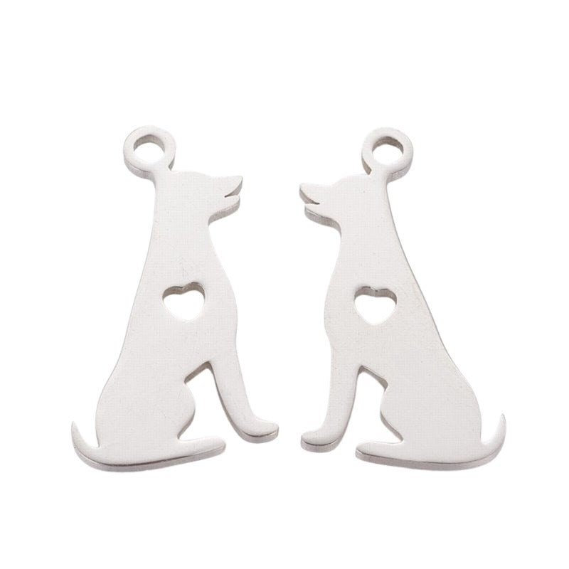 Sitting Dog w Heart Charm   Stainless Each
