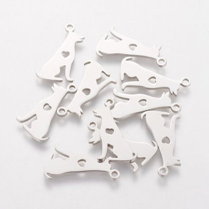 Sitting Dog w Heart Charm   Stainless Each