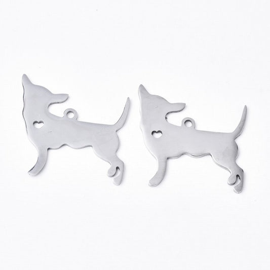 Chihuahua w Heart Charm   Stainless Each