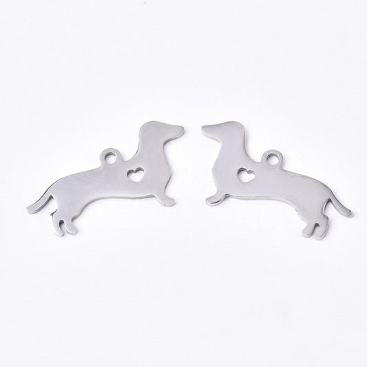 Dachsie w Heart Charm    Stainless Each