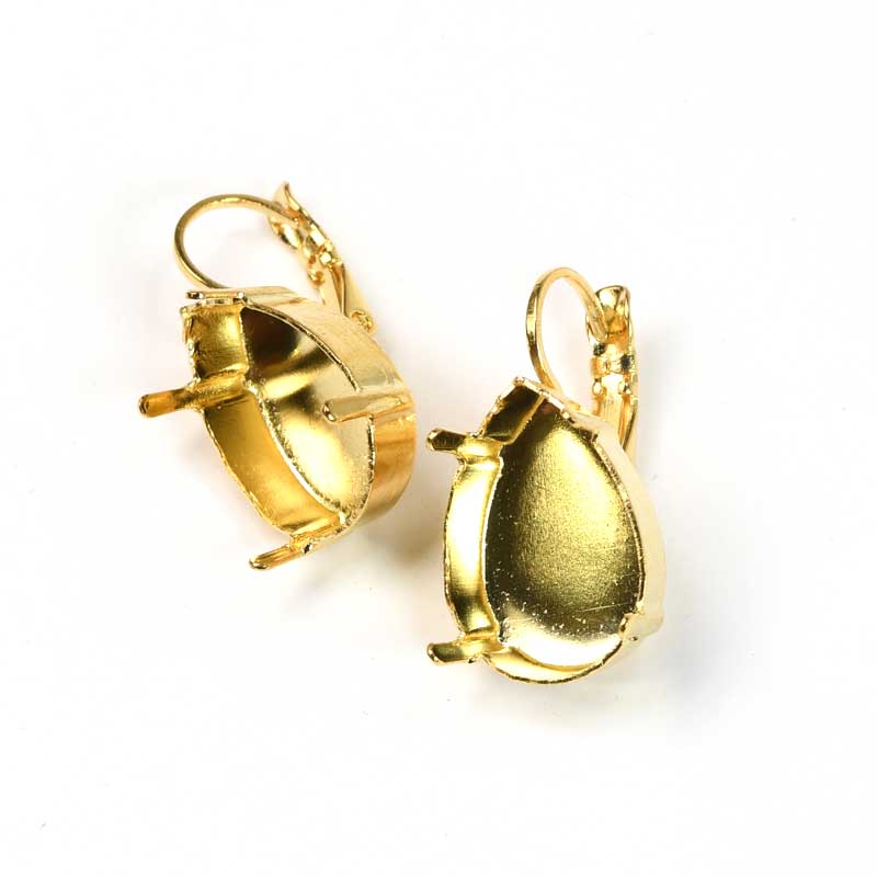 Setting for Pointed Back Rhinestone - ID 13x18mm Pear - Leverback Earring - Gold