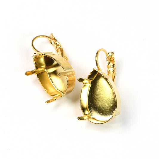 Setting for Pointed Back Rhinestone - ID 13x18mm Pear - Leverback Earring - Gold