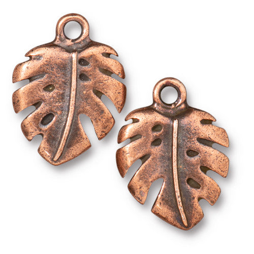 Monstera Leaf Charm   Ant Copper Pair