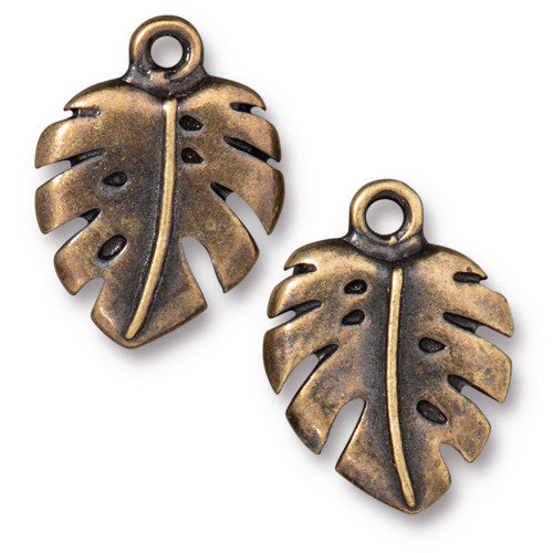 Monstera Leaf Charm   BrassOx Pair