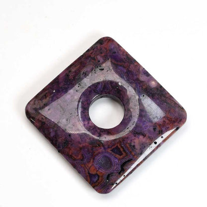 Stone - 50mm Square Donut Pendant - Purple Crazy Lace Agate (Dyed)