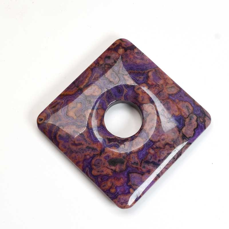 Stone - 50mm Square Donut Pendant - Purple Crazy Lace Agate (Dyed)