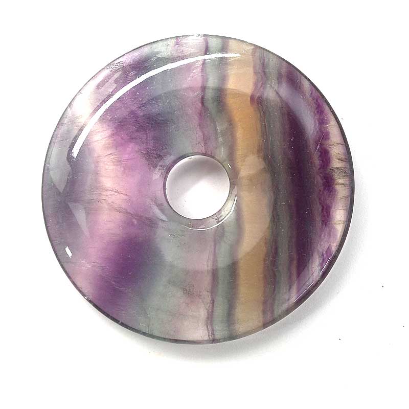 OOAK Stone - 50mm Donut Pendant - Rainbow Fluorite