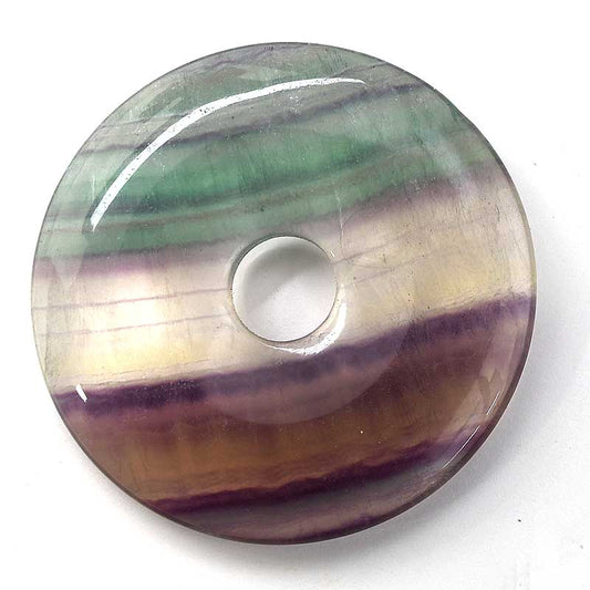 OOAK Stone - 50mm Donut Pendant - Rainbow Fluorite