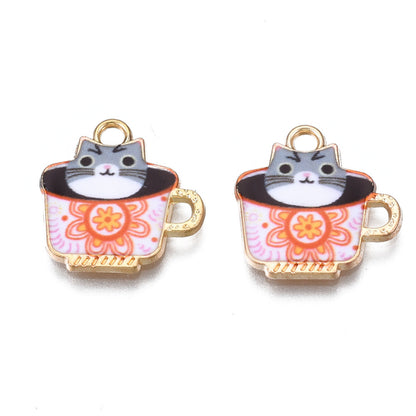 Cat Tea Cup Charm   Pink 5