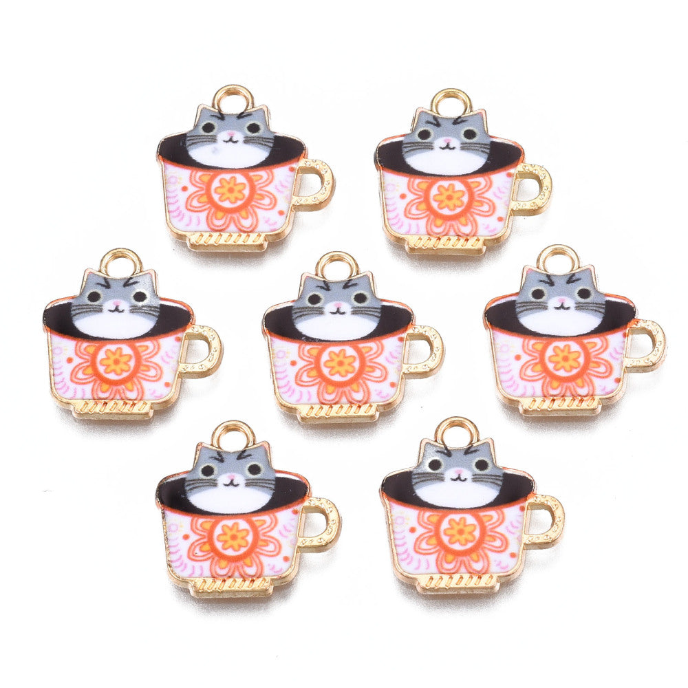 Cat Tea Cup Charm   Pink 5