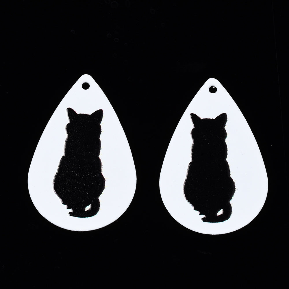 Silhouette Cat Charm   Black on White Pair
