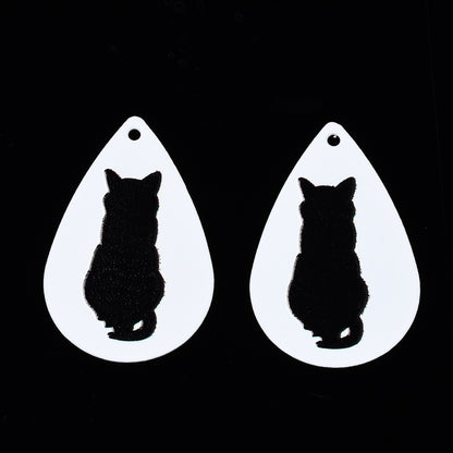Silhouette Cat Charm   Black on White Pair