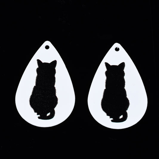 Silhouette Cat Charm   Black on White Pair