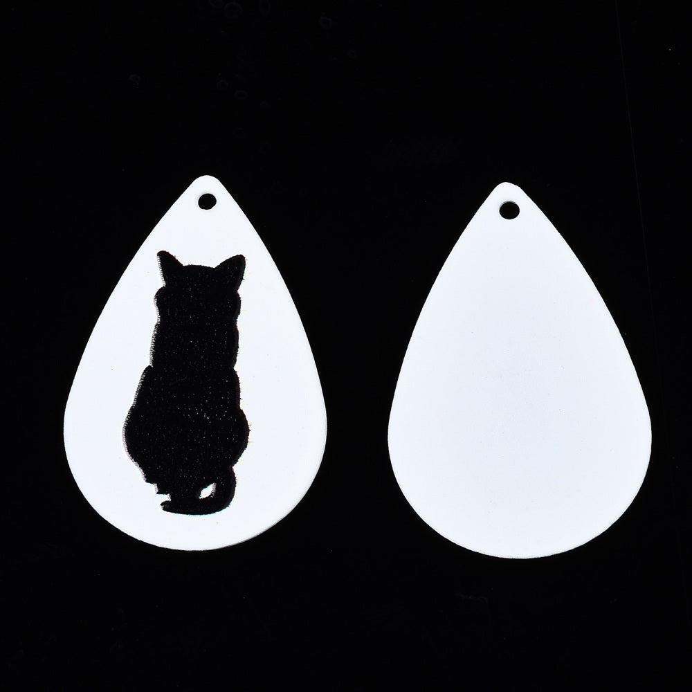 Silhouette Cat Charm   Black on White Pair